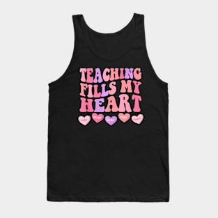 Teaching Fills My Heart Groovy Teacher Valentines Day Tank Top